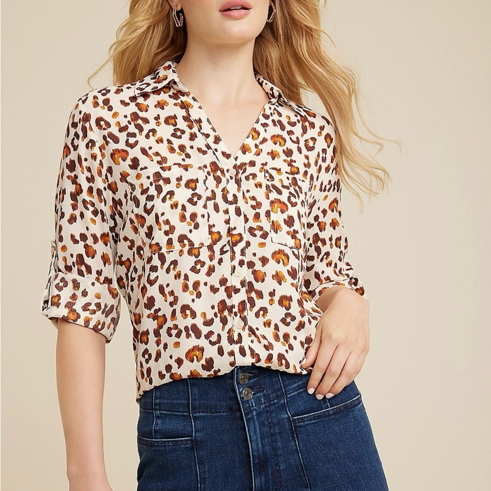 Maurices Animal Print Winona Blouse - Brown and Cream